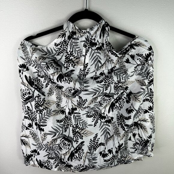 Womens black and white floral tank‎ top loose fit size medium - Picture 2 of 6